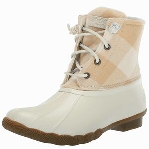 NEW Sperry Saltwater Buffalo Check Ivory Duck Boot - size 5